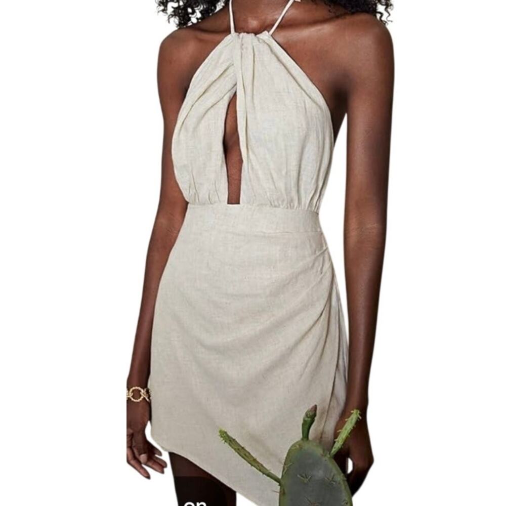 Minimalist Sexy Cutout Halter Mini Dress Draped Backless Summer Silhouette Med